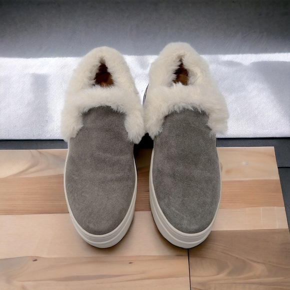 J Slides Charcoal and Cream Fur Sneakers - Picture 7 of 12